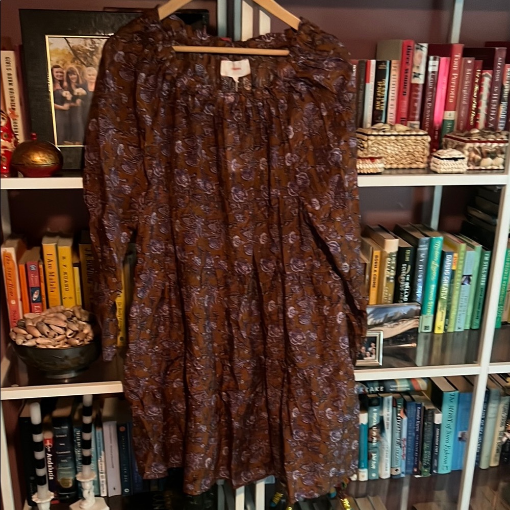 Xirena Brown and Purple Floral Blockprint Dress